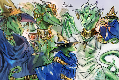 accessory anthro breasts clothed clothing collar dragon_tail ear_piercing female furgonomics gold_(metal) gold_jewelry green_body hat headgear headwear horn horn_jewelry horn_ring jewelry looking_at_viewer membrane_(anatomy) membranous_wings necklace nipples non-mammal_breasts non-mammal_nipples piercing ring ring_(jewelry) robe simple_background smile solo tail tail_accessory tail_jewelry tail_ring topwear wings wizard_hat wizard_robe yellow_eyes mab mythology aleshia_(bahumot) dragon mythological_creature mythological_scalie scalie digital_media_(artwork) multiple_images sketch sketch_page