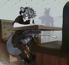 animal_genitalia animal_penis anthro balls big_balls big_penis blush blush_lines bodily_fluids bottomwear clothed clothing covering covering_face ear_piercing embarrassed equine_genitalia equine_penis erection excessive_genital_fluids excessive_precum fluffy genital_fluids genitals huge_balls huge_penis hyper hyper_balls hyper_genitalia hyper_penis imminent_orgasm male penis pent_up piercing precum precum_squirt public solo torn_bottomwear torn_clothing under_table unwanted_erection wardrobe_malfunction totsaarkonn turz_(raccoon) mammal procyonid raccoon nonbinary_(lore)