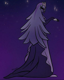 anthro bodily_fluids clothing crown crying dress female fur hair headgear long_hair looking_down makeup mascara night purple_background running_makeup running_mascara simple_background sky solo standing star starry_sky tears white_body white_clothing white_dress white_face white_fur white_hair unknown_artist hellaverse helluva_boss stella_(helluva_boss) anatid anseriform anserine avian bird swan