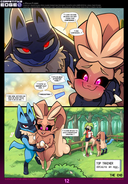 3_toes 5_fingers accent ahegao anthro areola blue_body bodily_fluids breasts brown_body butt daycare dialogue digitigrade dominant dominant_anthro egg feet female female_anthro fingers frown genitals grass group half-closed_eyes hand_on_butt happy humor impregnation interspecies looking_at_another looking_pleasured love low-angle_view male male/female male_anthro medium_breasts multiple_angles narrowed_eyes nipples nude pink_areola pink_eyes pink_nipples plant pokemon_egg predator/prey red_eyes romantic romantic_couple standing sweat sweatdrop teeth text three-quarter_view toes tree vaginal akiione chilllum nintendo pokemon pokemon_trainer canid canine generation_4_pokemon generation_6_pokemon human lagomorph lucario mammal mega_evolution mega_lopunny pokemon_(species) absurd_res comic english_text hi_res