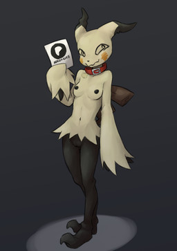 anthro areola biped breasts collar collar_only female front_view genitals grey_background holding_object looking_at_viewer navel nipples nude nude_anthro nude_female simple_background small_breasts smile solo spiral spiral_eyes standing tail vulva yellow_body sealer4258 nintendo pokemon mimi_(sealer4258) generation_7_pokemon mimikyu pokemon_(species) 2025 absurd_res digital_drawing_(artwork) digital_media_(artwork) hi_res