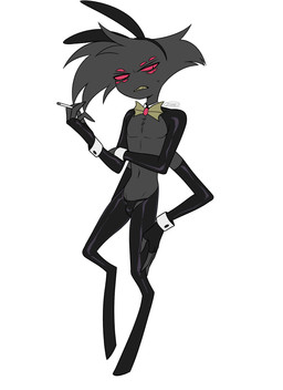 4_arms bulge cigarette clothing costume fake_ears fake_rabbit_ears holding_cigarette holding_object male multi_arm multi_eye multi_limb reverse_bunny_costume simple_background solo white_background enaic31 hazbin_hotel hellaverse arackniss_(hazbin_hotel) arachnid arthropod demon humanoid spider absurd_res hi_res