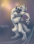 abstract_background ambiguous_gender anthro black_markings claws cling cuddling duo eyes_closed fur hug legs_around markings nude raised_arm smile standing white_body white_fur novawuff canid canine canis mammal wolf