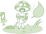 clothed clothing embarrassed female fungus micro monster_girl_(genre) mushroom not_furry poison upskirt apoetofthefall inktober humanoid monster green_and_white monochrome