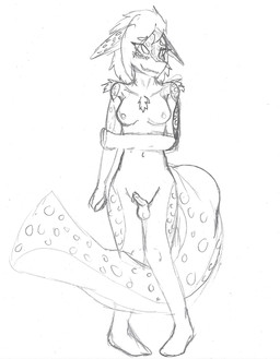 anthro balls bodily_fluids breasts chest_tuft embarrassed erection fluffy fluffy_hair genital_fluids genitals gynomorph hair humanoid_genitalia humanoid_hands humanoid_penis intersex leaking_precum navel nipples nude_anthro nude_gynomorph penis precum shy solo standing tail tail_between_legs tuft azushark kat_(azushark) aquatic catshark fish shark 2026 english_description hi_res sketch
