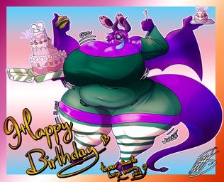 anthro belly big_belly big_breasts big_butt bodily_fluids breast_expansion breasts butt cake clothing dessert eating eating_food expansion female food growth growth_lines hair horn huge_breasts hyper hyper_breasts lgbt_pride long_tongue looking_at_viewer overweight overweight_female pride_colors simple_background smile solo tail text thick_thighs tongue transgender_pride_colors wide_hipped_anthro wide_hipped_female wide_hips wings shieradevil mythology maria_(queenserena) canid canine chimera goo_creature hybrid lagomorph leporid mammal mythological_creature rabbit absurd_res digital_media_(artwork) hi_res shaded trans_(lore) trans_woman_(lore)