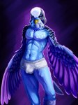 beak briefs bulge clothing detailed_bulge feathers genital_outline male penis_outline solo tail underwear white_briefs white_clothing white_underwear winged_arms wings wolfen_deschain hanes avian bird budgerigar loriinae parakeet parrot true_parrot blue purple white hi_res