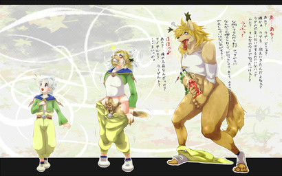 anthro base_one_layout basic_sequence biped black_bars blonde_hair blue_eyes bodily_fluids bottomwear clenched_teeth clothing cum footwear genital_fluids genitals growth hair human_to_anthro linear_sequence male masturbation navel one_row_layout open_mouth pants penile penile_masturbation penis ponytail shoes smile solo species_transformation teeth text three_frame_image three_frame_sequence tongue tongue_out torn_clothing transformation transformation_sequence nken canid canine canis domestic_dog human mammal 16:10 2010 hi_res japanese_text letterbox sequence translation_request widescreen