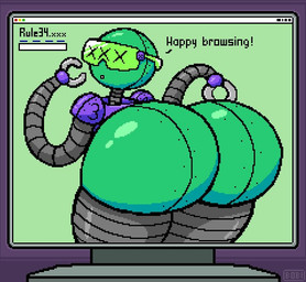 ambiguous_gender big_butt butt computer electronics eyewear glasses green_body grey_arms grey_legs grey_neck huge_butt machine monitor pixelated rivets screen solo spicyredacted rule34.xxx humanoid robot robot_humanoid digital_media_(artwork) pixel_(artwork)