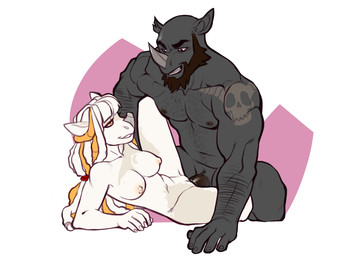 anthro anthro_on_anthro anthro_penetrated anthro_penetrating anthro_penetrating_anthro arm_hair beard belly_hair body_hair breasts brown_hair dreadlocks duo erection facial_hair female female_penetrated from_front_position fur genitals hair hairy horn lying male male/female male_penetrating male_penetrating_female manly missionary_position multicolored_hair muscular muscular_male nipples nude on_back orange_hair penetration penile penile_penetration penis penis_in_vagina sex simple_background smile spread_legs spreading tattoo two_tone_hair vaginal vaginal_penetration vulva white_body white_fur white_hair faint mammal rhinoceros