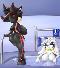 anthro areola bath big_breasts big_butt breasts butt crossgender duo erect_nipples female hot_tub huge_breasts navel neck_tuft nipples nude partially_submerged rear_view smile tuft water yellow_eyes hyperstorm_h ravrous sega sonic_the_hedgehog_(series) shadow_the_hedgehog silver_the_hedgehog eulipotyphlan hedgehog mammal 2015 2016 absurd_res hi_res