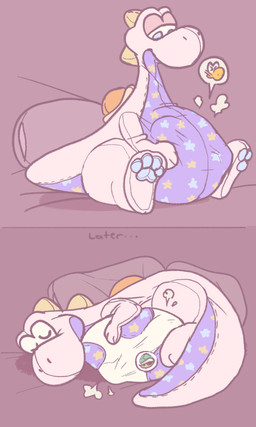 ambiguous_gender claustrophilia confinement duo egg full_tour oviposition patterns_on_fur paws pink_body plushie plushie_pred plushophilia safe_vore sleeping smile transformation transformation_through_vore vore vore_bulge vore_tattoo claustrophile mario_bros nintendo animate_inanimate koopa living_plushie scalie yoshi 3:5 absurd_res hi_res