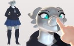 anthro boop bottomwear clothed clothing disembodied_hand female female_focus nose_boop simple_background skirt smile spikes spikes_(anatomy) delbi3d emi_(delbi3d) human kobold mammal scalie 2020 3d_(artwork) digital_media_(artwork)