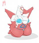 anthro anthrofied belly big_belly big_breasts bikini blush breasts clothing female long_neck looking_away nipple_outline overweight overweight_anthro overweight_female simple_background solo swimwear thick_thighs towel two-piece_swimsuit white_background yellow_eyes pfh nintendo pokemon generation_3_pokemon latias legendary_pokemon pokemon_(species)