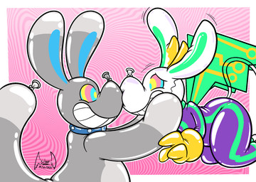 anthro balloon balloon_animal big_ears collar duo grey_body inflatable male mind_control pulling_towards_self ringed_eyes scared_eyes smile smiling_at_another toony transformation turning_the_tables white_body soul-silver-dragon reboot_(soul-silver-dragon) soul-silver-dragon_(character) canid canine imp mammal hi_res