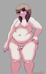 anthro balls belly big_belly black_body black_fur blonde_hair blue_eyes blue_sclera colored_nails curly_hair ear_piercing ear_ring femboy fupa fur genitals hair hand_on_hip male moobs nails nude overweight overweight_male penis piercing ring_piercing short_hair small_balls small_penis solo spots thick_thighs white_body white_fur wide_hips luminared jay_(luminared) beagle canid canine canis domestic_dog hunting_dog mammal scent_hound absurd_res hi_res