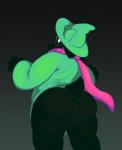 anthro balls big_butt black_body black_fur bottomless butt clothed clothing eyewear floppy_ears fur genitals glasses hat headgear headwear looking_at_viewer looking_back male mostly_nude presenting presenting_hindquarters robe scarf slightly_chubby solo standing thick_thighs white_eyes chunkyoreo deltarune undertale_(series) ralsei bovid caprine darkner goat mammal 2018 hi_res