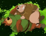 anthro blush bottomless clothed clothing duo male male/male overweight sex shirt topwear tunic nora_taro norataro disney robin_hood_(disney) friar_tuck little_john badger bear brown_bear grizzly_bear mammal mustelid musteline ursine 5:4