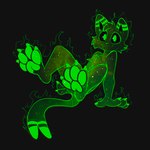 anthro bioluminescence black_background black_body black_fur black_sclera cheek_tuft chest_tuft claws facial_tuft feet_up fur glowing glowing_body glowing_fur green_body green_fur green_glow green_pawpads male pawpads paws simple_background smile solo toe_claws tuft wide_eyed xing1 leo_(cosmicservalleo) felid feline felis mammal serval 1:1 absurd_res hi_res