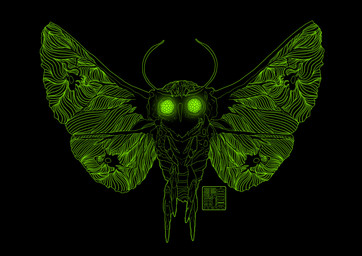 ambiguous_gender antennae_(anatomy) black_background black_body compound_eyes feral green_eyes insect_legs insect_wings lepidopteran_wings minimalist moth_antennae simple_background solo wings makkuromurasaki glowing_mothman_(fallout) mothman arthropod cryptid insect lepidopteran moth english_description hi_res signature