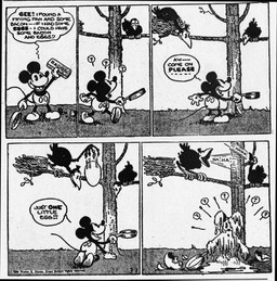 4_fingers ambiguous_gender anthro beak bottomwear clothing dialogue egg eyes_closed fingers food footwear gloves group handwear laugh male open_beak open_mouth outside pants plant question_mark shoes speech_bubble standing tail text tongue tree trio walt_disney_(artist) win_smith disney public_domain mickey_mouse avian bird 1930 20th_century absurd_res ancient_art black_and_white comic english_text hi_res monochrome