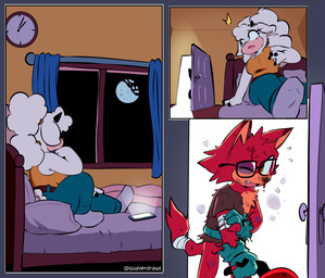 anthro cellphone clock duo electronics eyewear fangs female fur glasses horn male phone smartphone teeth wool_(fur) wounded quavernsfw idw_publishing sega sonic_the_hedgehog_(comics) sonic_the_hedgehog_(idw) sonic_the_hedgehog_(series) gadget_the_wolf lanolin_the_sheep_(sonic) bovid canid canine canis caprine mammal sheep wolf hi_res