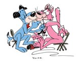 anthro black_ears blue_body blue_fur bow_tie chair duo electronics fur furniture kiss_on_lips kissing male male/male microphone pink_body pink_fur shocked simple_background surprise_kiss tail tail_motion tailwag text tie_grab white_background timbits hanna-barbera the_huckleberry_hound_show huckleberry_hound snagglepuss canid canine canis cougar domestic_dog felid feline mammal 2021 digital_drawing_(artwork) digital_media_(artwork)