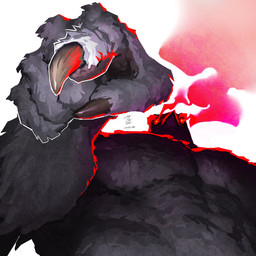 anthro beak biped black_body black_fur claws fur gesture hand_gesture looking_at_viewer male muscular muscular_anthro muscular_male pointing pointing_at_viewer red_eyes smoking_eyes solo samus_sunset avian bird galliform grouse phasianid ptarmigan werecreature 1:1 2025 hi_res