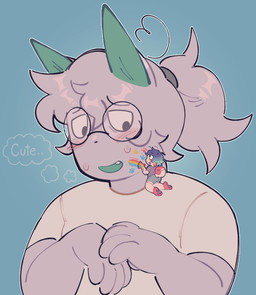 anthro blush duo extreme_size_difference eyewear glasses lgbt_pride male male/male micro pansexual_pride_colors pride_colors simple_background size_difference text spicyfryd lgbt_pride_month fryd_(spicyfryd) hybrid absurd_res digital_media_(artwork) english_text hi_res trans_(lore)