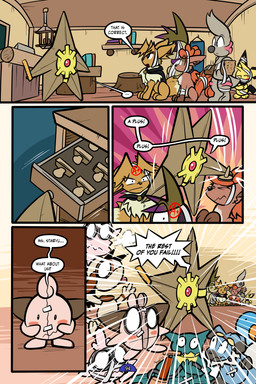 5_panel_comic ambiguous_gender bandage bicycle_pump biped black_cape black_clothing black_eyes black_nose black_tail black_text blue_body book bookshelf brown_body brown_eyes brown_fur brown_hair cape ceiling chalkboard cheek_spots clothing crossed_arms dialogue dot_eyes dot_pupils drawer ellipsis exclamation_point eye_patch eyebrows eyelashes eyes_closed eyewear feral floor fluffy fluffy_tail fur furniture goggles grey_body group hair holding_object holding_ruler inner_ear_fluff inside looking_at_another looking_away motion_lines mouth_closed multi_tail neck_tuft one_eye_obstructed page_number paws pupils purple_scarf quadruped question question_mark red_cheeks ruler scarf simple_eyes speech_bubble stamp standing table tail talking_to_another text tongue tongue_out toony translucent translucent_hair tree_stump tuft tusks wall_(structure) white_pupils white_sclera wood wood_floor wood_furniture wood_table wounded yellow_body virmir nintendo pokemon pokemon_mystery_dungeon spike_chunsoft virmir_(character) zinc_(zincxiron) axew cleffa eevee generation_1_pokemon generation_2_pokemon generation_4_pokemon generation_5_pokemon generation_7_pokemon igglybuff munchlax pichu pokemon_(species) rockruff shiny_pokemon smeargle staryu timburr vulpix 2025 2:3 absurd_res comic english_text hi_res signature female_(lore) male_(lore)