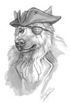 anthro clothing eye_patch eyewear fur hat headgear headwear male solo tricorne rukis red_lantern_universe admiral_richard_cross_(rukis) canid canine canis mammal 2022 digital_media_(artwork) monochrome