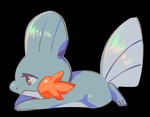 ambiguous_gender anterior_nasal_aperture blue_body brown_eyes feral lying mouth_closed on_front on_ground paws sad solo tail white_sclera flavia-elric nintendo pokemon generation_3_pokemon mudkip pokemon_(species) 2020 alpha_channel digital_media_(artwork)