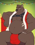 anthro balls_outline belly big_belly big_bulge brown_body bulge christmas_clothing christmas_lights clothed clothing detailed_bulge fur genital_outline gift glare glaring glaring_at_viewer glazed_eyes harness holiday_clothing holidays jockstrap looking_at_viewer male moobs nipples overweight overweight_male red_clothing smile smiling_at_viewer smirk smirking_at_viewer solo underwear paranaughty christmas oso_the_grolar_bear bear brown_bear grizzly_bear grolar_bear hybrid mammal polar_bear ursine absurd_res hi_res