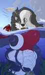 anthro big_breasts breasts clothing genitals gynomorph huge_breasts hyper hyper_breasts hyper_genitalia intersex solo suit swimming toony underwater water wet megfluff skunkette_(megfluff) mammal mephitid skunk hi_res