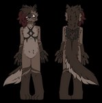 ambiguous_gender anthro brown_body brown_eyes brown_fur casual_nudity fur genderfluid glitch_gender hair hair_over_eye hand_tattoo inner_ear_fluff mastectomy_scar nude one_eye_obstructed pawpads paws scar solo star_on_cheek tuft pegacousin pegacousin_(pegacousin) canid canine canis domestic_dog mammal 2023 alpha_channel model_sheet