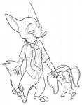 2016 4_fingers aloha_shirt anthro barefoot black_and_white bottomwear canid canine claws clothing costume dipstick_tail disney duo elephant_costume feet fennec_fox fingers finnick_(zootopia) fox front_view fur furry_wearing_fursuit fursuit hand_holding line_art looking_aside looking_at_another male mammal markings monochrome multicolored_tail necktie nick_wilde pants pattern_clothing pattern_shirt pattern_topwear red_fox secoh2000 shirt simple_background smile tail tail_markings topwear true_fox walking white_background zootopia
