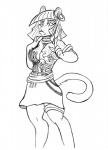 anthro armor big_breasts breastplate breasts claws cleavage clothed clothing ear_piercing egyptian female freckles frown hair jewelry long_hair necklace piercing scowl skimpy solo pseudosharp egyptian_mythology middle_eastern_mythology mythology bast deity domestic_cat felid feline felis mammal monochrome