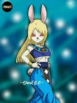 big_breasts blonde_hair breasts clothing collar female fur hair red_eyes solo under_boob white_body white_fur sekai_z dragon_ball dragon_ball_heroes saria_(dragon_ball_heroes) lagomorph leporid mammal rabbit 3:4