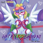 1:1 balloon balloon_on_head blonde_hair blush bow_(feature) bow_ribbon box chest_bow container cutie_mark equid equine eyewear feathered_wings feathers female feral fur genitals gift_bow glasses hair happy_birthday hasbro heart_between_text heart_symbol hearts_around_body hearts_around_entire_body if_it_fits_i_sits_(meme) in_box in_container inflatable liquid looking_at_viewer mammal meme mlp_g1 modelling_balloon my_little_pony my_little_pony_'n_friends mythological_creature mythological_equine mythology nude object_on_head outline_heart pattern_bow pegasus ponilove pre-g4 purple_eyes pussy ribbons shaped_balloon solo spotted_bow surprise_(pre-g4) swimming_fins text text_with_heart white_body white_feathers white_fur wings