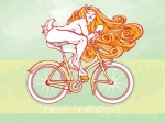 abstract_background anthro art_nouveau bicycle big_breasts blonde_hair breasts butt casual_nudity cloven_hooves cycling eyes_closed female fur green_background hair hooves horn long_hair nude short_tail side_boob simple_background solo tail text vehicle white_body white_fur pseudo_manitou bovid caprine mammal nymph 4:3 english_text