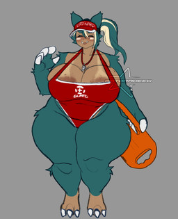 5_fingers anthro areola areola_slip belly_outline big_breasts blue_body blue_fur blush breasts brown_body brown_countershading brown_skin claws clothed clothed_anthro clothed_female clothing collarbone countershading curvy_figure eyebrows eyelashes eyes_closed fangs female female_anthro fingers freckled_areola freckles front_view fur green_body green_fur grey_background hair hat headgear headwear holding_object huge_breasts huge_thighs lifeguard lifeguard_swimsuit lips long_eyelashes mouth_closed multicolored_body navel_outline one-piece_swimsuit overweight overweight_anthro overweight_female ponytail red_clothing red_hat red_headwear red_swimwear rescue_buoy simple_background solo suntan swimwear tan_line teeth thick_eyebrows thick_thighs toe_claws tuft voluptuous whistle_(object) whistle_around_neck white_claws white_toe_claws wide_hips gatoradeew nintendo pokemon generation_1_pokemon mammal pokemon_(species) snorlax 2026 digital_media_(artwork) english_description full-length_portrait hi_res portrait watermark
