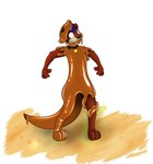 ambiguous_gender anthro arms_out big_feet biped black_nose blue_hair bound brown_body brown_fur claws collar countershade_face countershade_fur countershading digitigrade encasement featureless_crotch feet fur glistening glistening_body goo_encasement hair latex looking_up nude orange_body outside paws plantigrade sand simple_background solo standing tail tan_body tan_countershading white_background fox0808 mammal mustelid otter 2010 colored