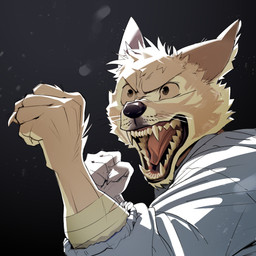 5_fingers angry anthro bandage black_background black_nose canine_teeth claws clothed clothing detailed_mouth fighting_pose fingers fist fur head_tuft hoodie looking_away male male_anthro open_mouth pose simple_background solo teeth teeth_showing tongue_showing topwear tuft whisker_spots whiskers white_body white_face white_fur white_hands wide_eyed zunkee canid canine canis mammal wolf 1:1 bust_portrait hi_res icon portrait selectively_detailed