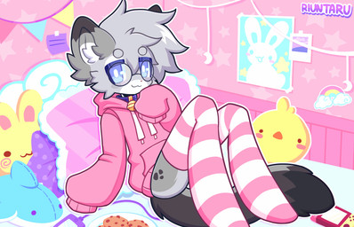 anthro bed bedroom bell bell_collar blue_collar blue_eyes blush cellphone charging charging_cable charging_phone clothed clothing cloud collar cookie decoration dipstick_ears dipstick_tail ear_markings electronics eyewear femboy food frilly_pillow fur furniture glasses gold_bell grey_body hair hoodie inside leg_warmers legwear looking_at_viewer lying male markings multicolored_ears one_eye_closed open_mouth oversized_clothing oversized_hoodie oversized_topwear pattern_clothing pattern_legwear phone pink_clothing pink_hoodie pink_nose pink_topwear plate plushie polaroid post-it_note poster rainbow round_glasses solo spots spotted_markings star stockings striped_clothing striped_legwear stripes tail tail_markings teeth thigh_highs tongue topwear wink winking_at_viewer riuntaru ikea nintendo nintendo_switch blahaj nixuelle aquatic avian bird chicken domestic_cat egyptian_mau felid feline felis fish galliform lagomorph leporid mammal phasianid rabbit shark 2026 animated digital_media_(artwork)