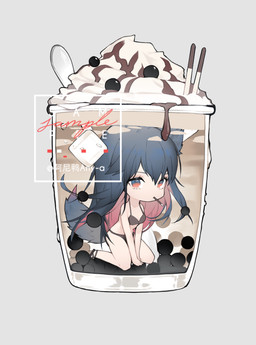 beverage bikini bikini_bottom bikini_top black_hair chibi clothing female food_in_mouth hair kneeling looking_at_viewer simple_background solo swimwear two-piece_swimsuit white_background aniao_ya arknights hypergryph studio_montagne texas_(arknights) animal_humanoid canid canid_humanoid humanoid mammal mammal_humanoid 2020 absurd_res hi_res