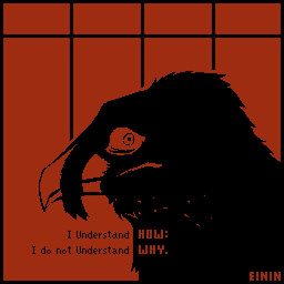 ambiguous_gender beak beak_closed feathers looking_at_viewer mouth_closed rictal_bristles side_view simple_background solo text einin accipitrid accipitriform avian bearded_vulture bird old_world_vulture vulture 1:1 2026 black_and_red digital_media_(artwork) english_text monochrome pixel_(artwork) signature
