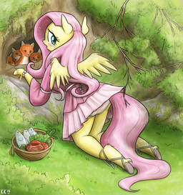 anthro back_wings basket blue_eyes blush bracelet burrow clothed clothing clothing_lift container dress dress_lift feathered_wings feathers female feral fetlocks fish_meat food fruit fur grass hair herbs hoof_hands hooves jewelry kneeling lettuce looking_back meat noodles outside panties panty_shot pink_clothing pink_dress pink_hair pink_panties pink_underwear plant shrub snagged solo sweat_emanata tomato tree underwear unguligrade upskirt vegetable wings yellow_body yellow_fur king-kakapo friendship_is_magic hasbro my_little_pony mythology fluttershy_(mlp) canid canine equid equine fox mammal mythological_creature mythological_equine pegasus 2016 hi_res