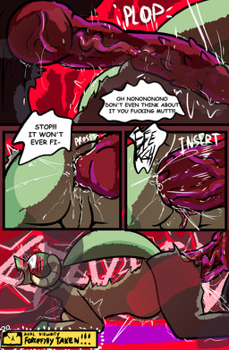 abdominal_bulge abuse anal anal_penetration animal_genitalia animal_penis anthro anthro_on_feral anthro_penetrated barbed_canine_penis bestiality big_penis black_body black_fur blush bodily_fluids butt canine_genitalia canine_penis clothing dialogue duo ejaculation female feral feral_penetrating feral_penetrating_anthro forced fur genital_fluids genitals horn hybrid_genitalia hybrid_penis knot knotted_penis male male/female penetration penile_spines penis profanity rape saliva sex size_difference speech_bubble sweat tail tears text tongue tongue_out torn_clothing vaginal_fluids vaginal_squirting vulva brradett lernie_(brradett) canid canine mammal scalie absurd_res colored comic english_text hi_res
