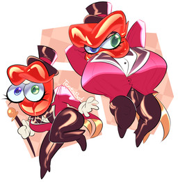 big_breasts breasts clothing crossgender female formal_wear gloves handwear heterochromia huge_lips lips mtf_crossgender not_furry red_lips simple_background solo thick_lips toony white_background tentabat glitch_productions the_amazing_digital_circus caine_(tadc) animate_inanimate humanoid mouth_creature
