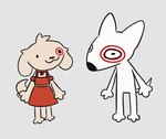 :3 anthro biped black_eyes brown_body brown_fur duo female fur looking_at_viewer male mascot nude_anthro nude_male standing white_body white_fur graywalf target_corporation bullseye_(target) spot_(jayrnski) canid canine canis domestic_dog mammal 2024